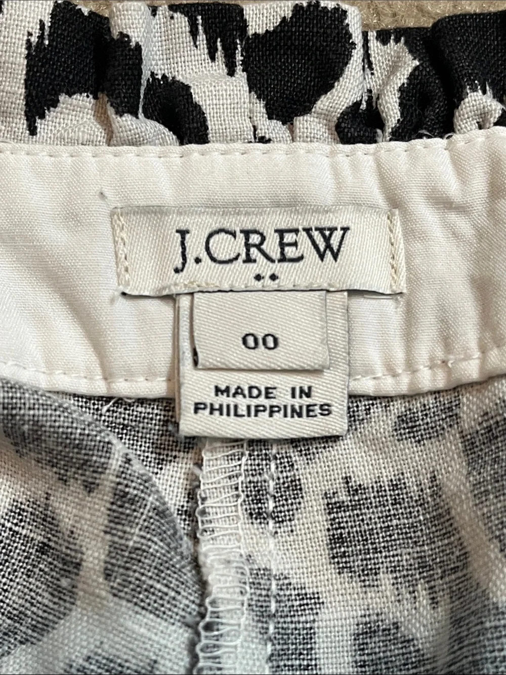 J. Crew Shorts Leopard Print Black & White Linen/Cotton Size 00 LIKE NEW